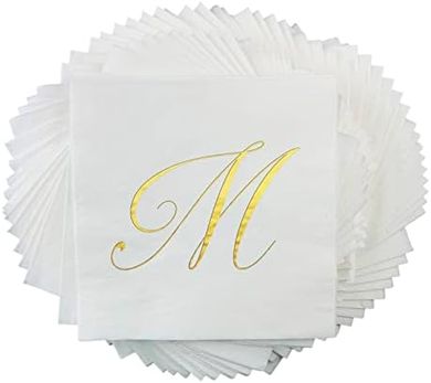 Gold Foil "M" Monogram Napkins (100-pack) for Parties
