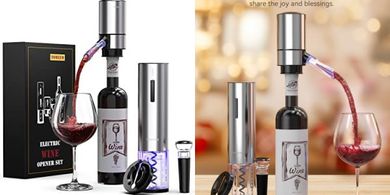 Electric Wine Gift Set: Aerator, Stoppers, Cutter, Opener
