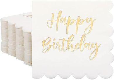 Qilery Gold & White Birthday Napkins (100-pack, 2-ply)
