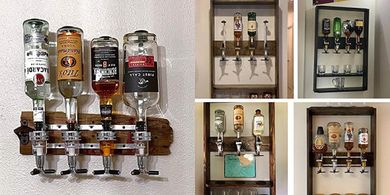 4-Bottle Wall-Mounted Liquor Dispenser with Push-Release Valves
