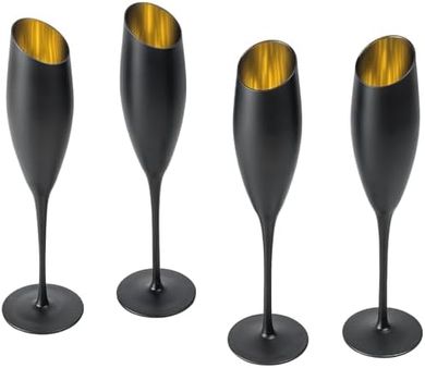 Matte Black & Gold Champagne Flutes (Set of 4)
