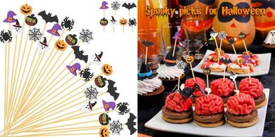 Halloween Bamboo Cocktail Picks: 4.7" Decorative Appetizer Skewers
