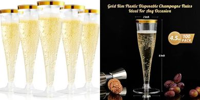 FocusLine 100-Pack Gold-Rim Disposable Champagne Flutes
