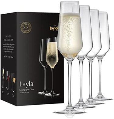 JoyJolt Layla Champagne Flutes: Elegant crystal, set of 4.
