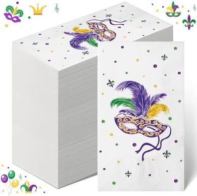 Mardi Gras Party Napkins (100 Pack, 7.9x4.3")
