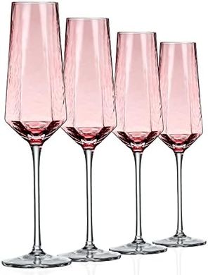 Pink Crystal Champagne Flutes (Set of 4) for Weddings & Celebrations
