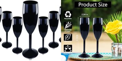 Reusable Black Acrylic Champagne Flutes (12-pack, 6 oz)
