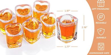 Heavy-base shot glasses: heart, square, espresso styles; sets of 6.
