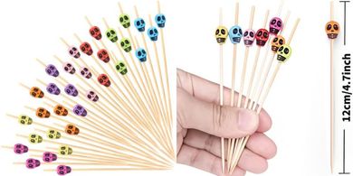 Halloween Skull Toothpicks: 200 Bamboo Skewers for Parties
