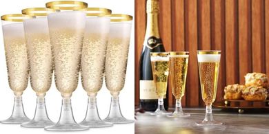 Munfix Gold Rim Champagne Flutes: 100 Disposable Party Cups
