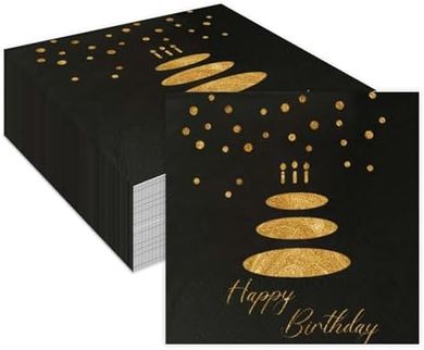 SietDESEO Black & Gold Birthday Party Napkins (50-pack)
