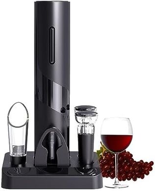 Electric Wine Opener Set with Aerator, Stoppers & Cutter
