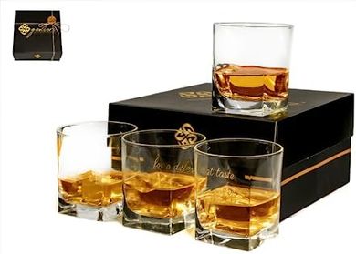 Luxury Crystal Whiskey Glasses Set (4, 10.5 oz)
