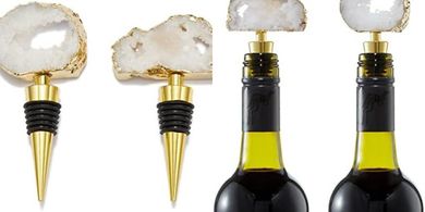 Gemstone Wine Stoppers: Sparkling Gold Geode Set (2-pc)
