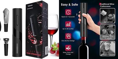 TEBIKIN Cordless Electric Wine Opener Set with Aerator & Stoppers
