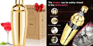 Gold 25oz Stainless Steel Martini Shaker with Strainer
