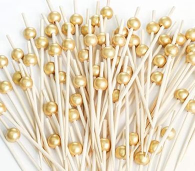 Gold Ball Bamboo Cocktail Picks (200pc, 4.7")
