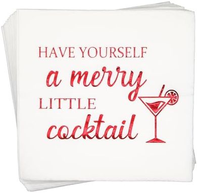 Merry Little Christmas Cocktail Napkins (Red Foil, 50-Pack)
