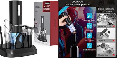 Moocoo Cordless Electric Wine Opener with Aerator, Pourer, & Stopper
