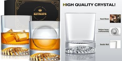 Hand-blown crystal whiskey glasses (12 oz, set of 2)
