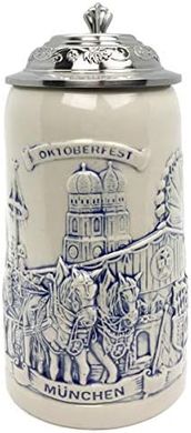 Engraved German Oktoberfest Beer Stein with Lid
