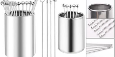 Reusable Stainless Steel Cocktail Picks & Holder Kit (20)
