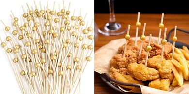 Gold Pearl Bamboo Cocktail Picks (200 pc, 4.7") for Appetizers & Desserts
