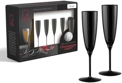 Black Reusable Plastic Champagne Flutes (8-pack)
