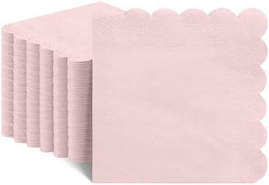 120 Cute Pink Scalloped Cocktail Napkins (5x5") for Parties
