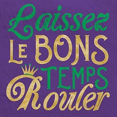 Mardi Gras Cocktail Napkins (32-count, "Le Bons Temps Rouler" design)
