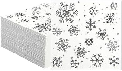 Silver Snowflake Cocktail Napkins (100-pack, 3-ply, 5x5")
