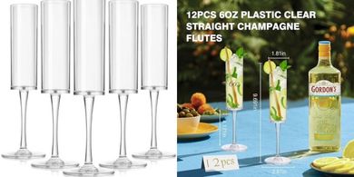 Reusable Acrylic Champagne Flutes (12-pack, 6 oz)
