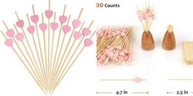 Pink Heart Cocktail Picks: 100 Bamboo Skewers for Parties
