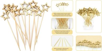 Gold Star Bamboo Cocktail Picks: Decorative skewers for parties.
