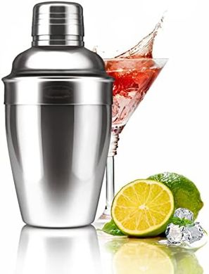 Premium Stainless Steel Martini Shaker with Built-in Strainer (8.4oz)
