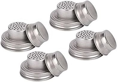 Mason Jar Shaker Lids: Stainless Steel, 4-pack for cocktails & spices.
