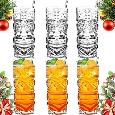 INFTYLE Tiki Cocktail Glasses: 6 Modern 14oz Glasses for Tropical Drinks
