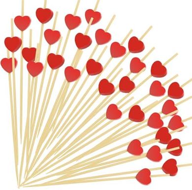 Red Heart Bamboo Cocktail Picks: 100 Fancy Wooden Skewers for Parties & Weddings
