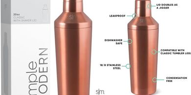 Copper Cocktail Shaker Set: Insulated, 20oz, with Jigger Lid
