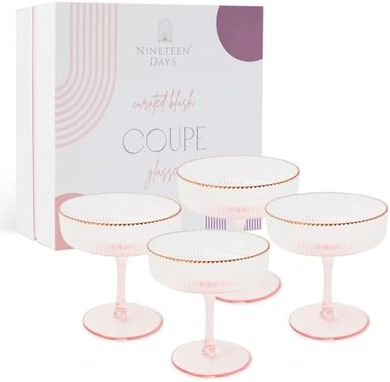 Pink Rose Gold Rimmed Coupe Glasses (Set of 4, 8oz)
