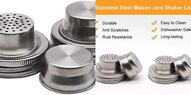 Stainless Steel Mason Jar Shaker Lids with Silicone Seals (2-pack)
