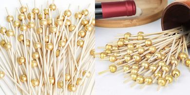 Gold Ball Cocktail Picks: 200 Bamboo Skewers for Appetizers & Drinks
