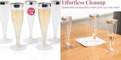 Elegant Silver Glitter Plastic Champagne Flutes for Parties
