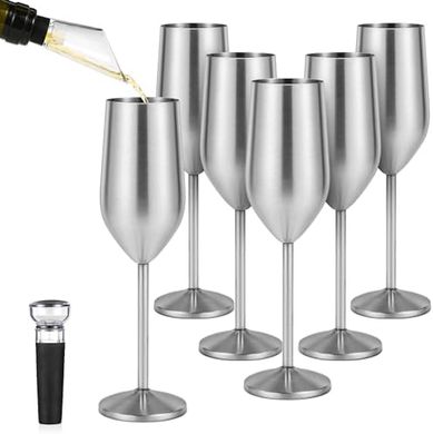 Lifecapido Stainless Steel Champagne Flutes (6-pack, 8oz, unbreakable)
