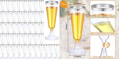 Disposable Champagne Flutes (50-pack, 5.5 oz) for Parties & Weddings
