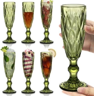 Embossed Vintage Champagne Flutes (6, 5 oz, Green)
