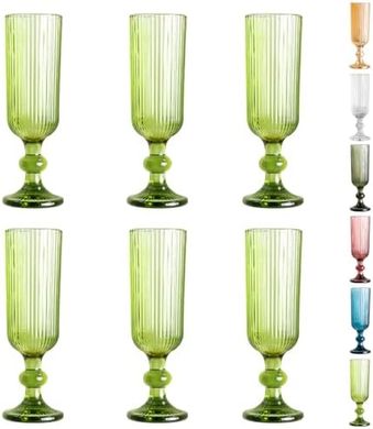 Elegant Green Glass Champagne Flutes (6-piece set)
