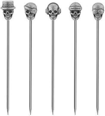 Reusable Stainless Steel Skull Cocktail Picks (Antique Silver)
