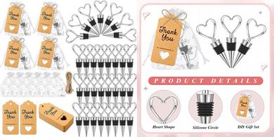 Heart-Shaped Wine Stoppers: Wedding Party Favors (60-Piece Set)
