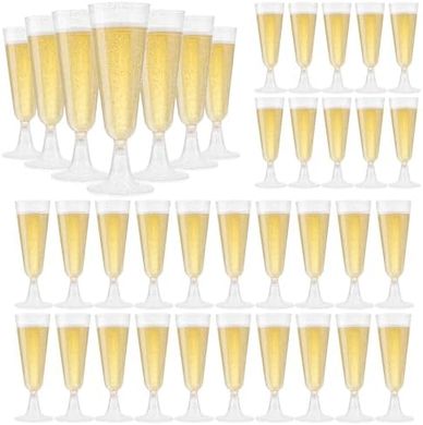 Sparkle Champagne Flutes: 40 Disposable Plastic Wedding Glasses
